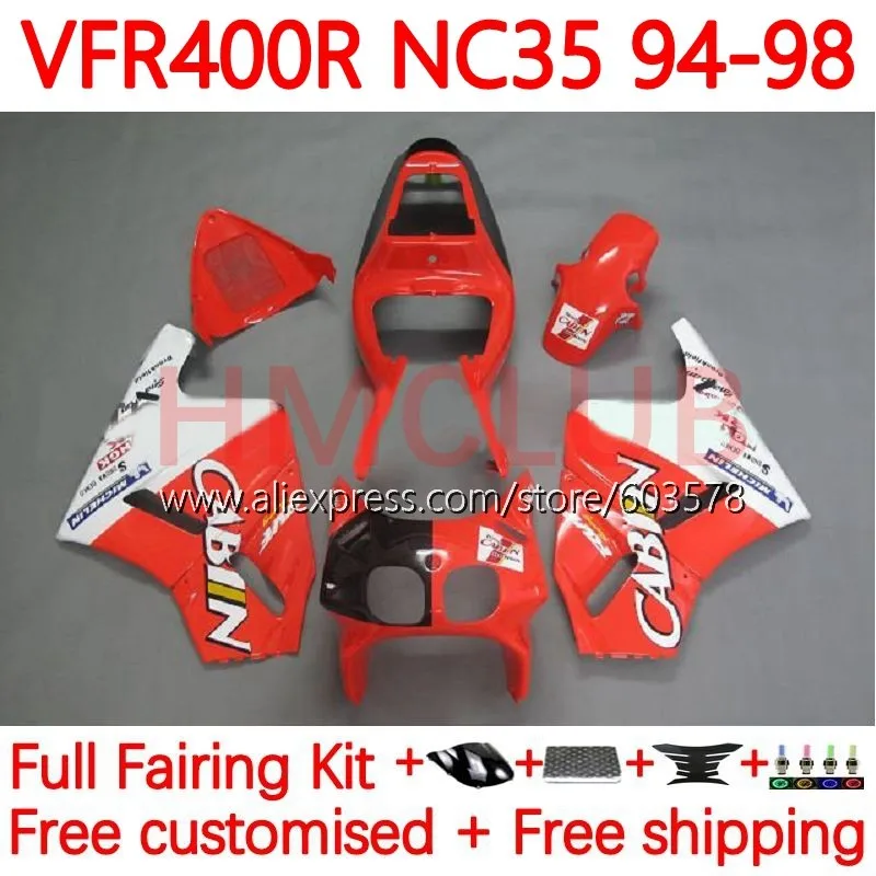 

Корпус для HONDA VFR400R RVF VFR 400 VFR400 R RR CC V4 1994 1995 1996 1997 1998 NC35 94 95 96 97 98 обтекатель 134No.50 Красный Белый