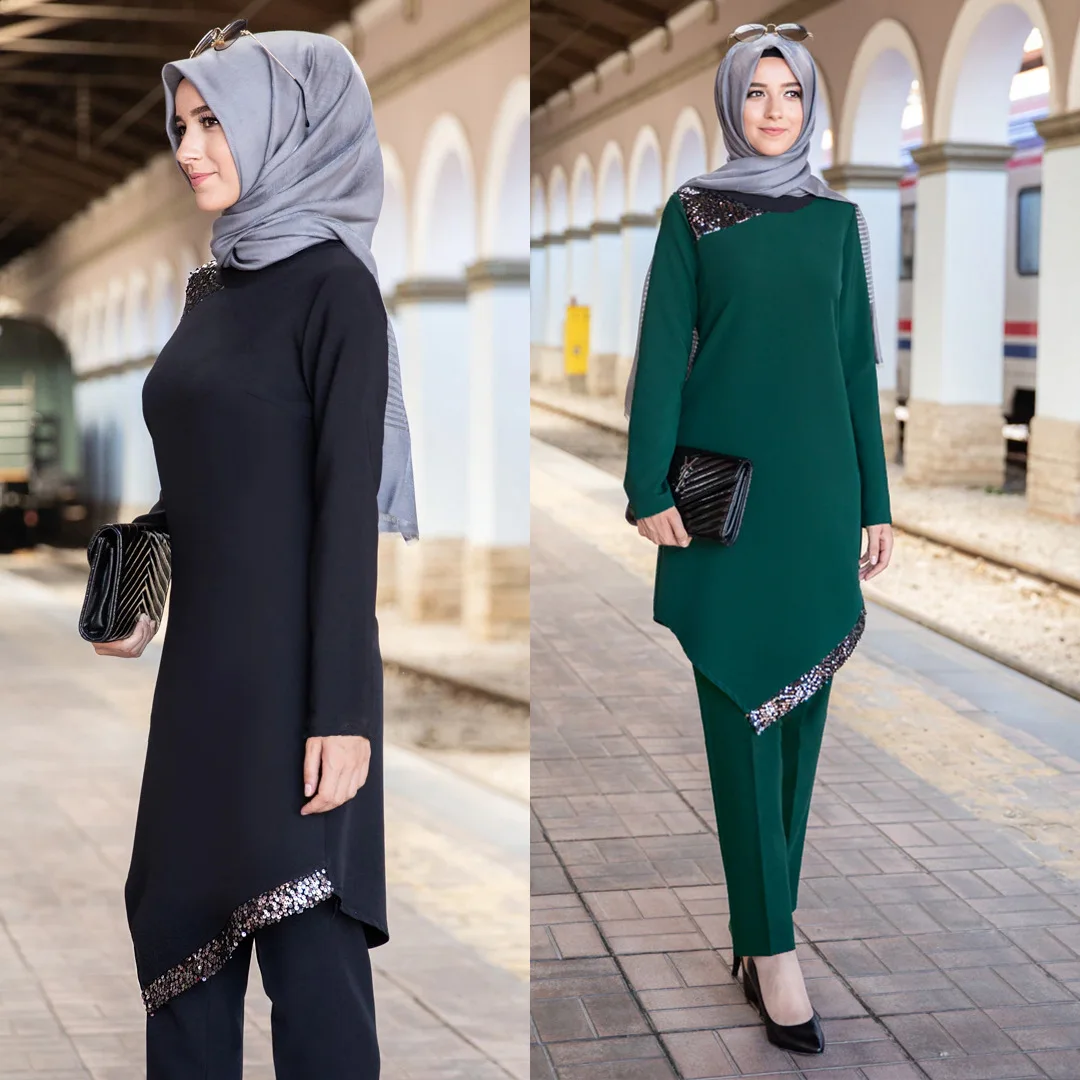 Elegant Muslim Arab Split Dress Set Two Piece Set Tops & Pants Moroccan Middle East Clothing Gift for Women  islamic clothing