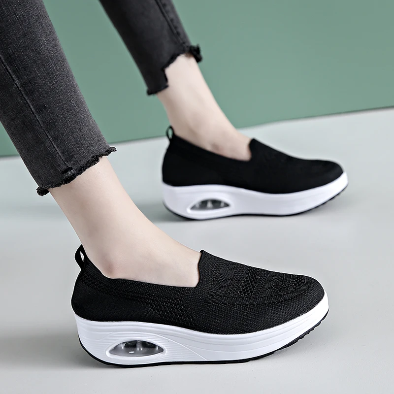 Summer 2023 Women Wedges Heeled Loafers Woman Breathable Flats Casual Shoes Luxury Ladies Female Slip-on Tenis Shoes Moccasins