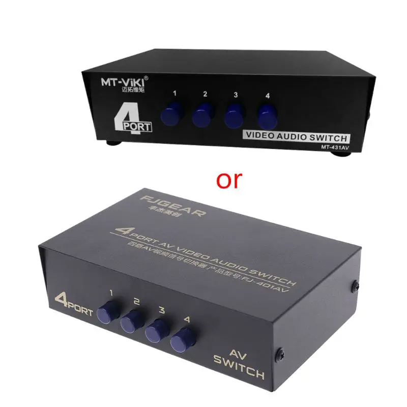 

4-Way RCA Switcher 4 in 1 Out Composite Video L/R Stereo AV Selector Box for DVD VCR VHS/AV Receiver/ PS2 Drop Shipping