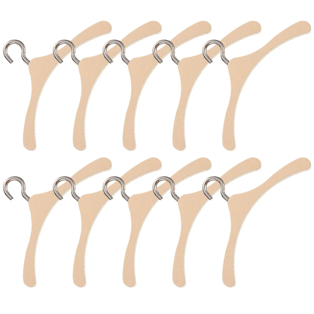 

10 Pcs Dollhouse Hanger Miniature Decor Accessory Coat Clothes Hangers Toy Metal Wardrobe Wood