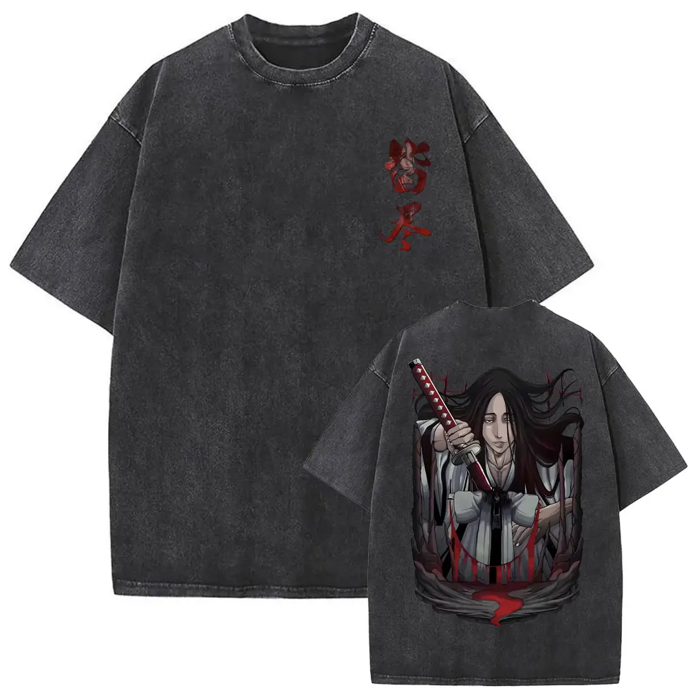 

Japanese Anime Bleach Minazuki Washed Vintage Black T-shirt Men's Casual Loose T Shirts Men Manga Oversized Short Sleeve Tshirt