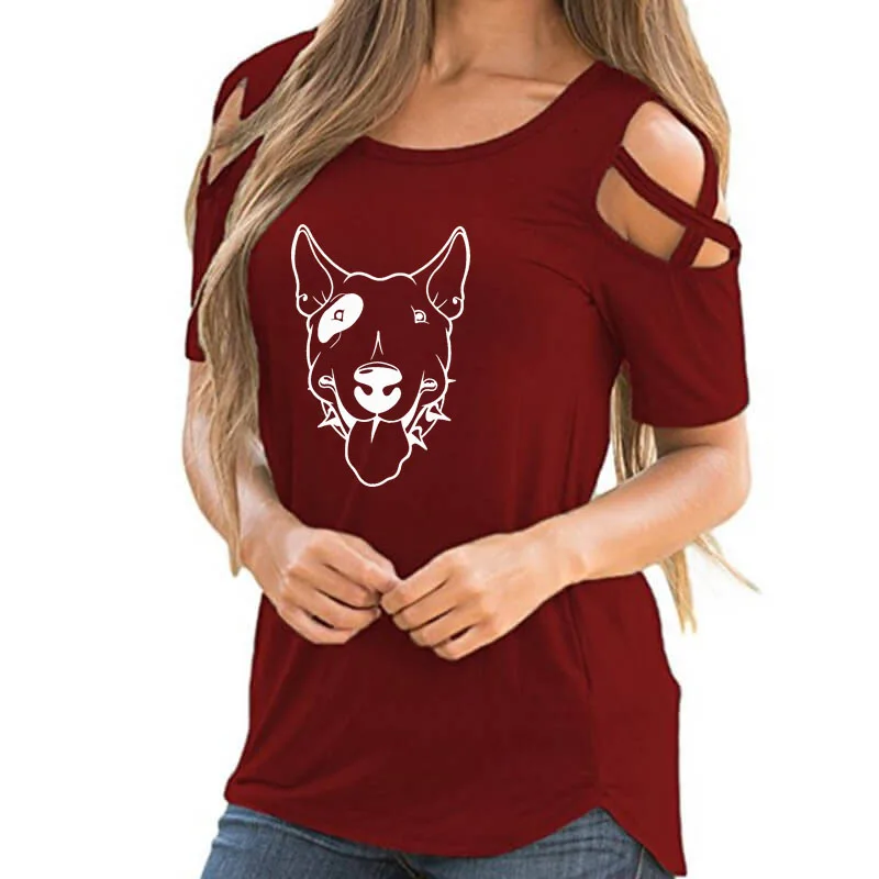 Футболка женская с мультяшным принтом Бультерьера Повседневная рубашка
