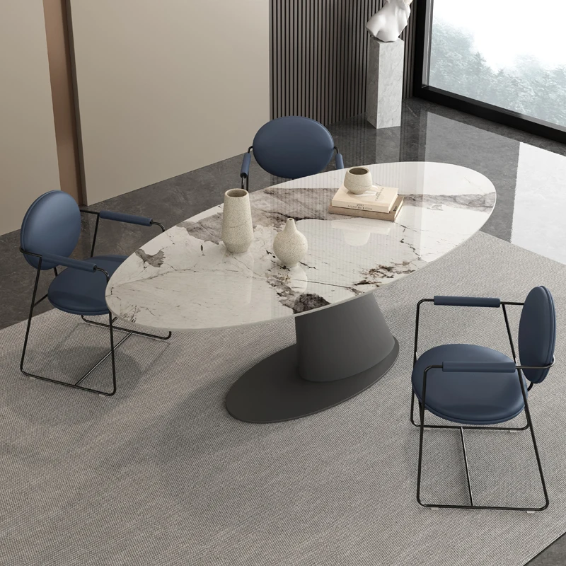 Овальная каменная тарелка, обеденный стол, современная простота, искусственная фантазия, творчество, высококачественный рис и стулья минималистские