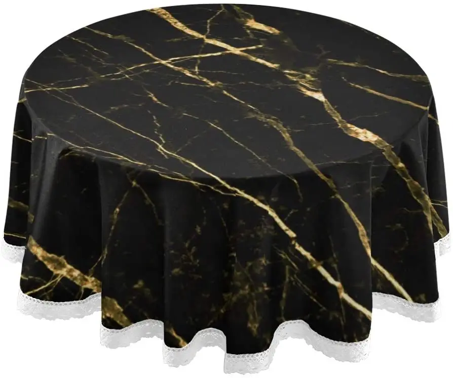 

Black Marble Gold Round Table Cloths for Home Kitchen Restaurant Dining Tables Waterproof Stain and Wrinkle Resistant Tablecloth