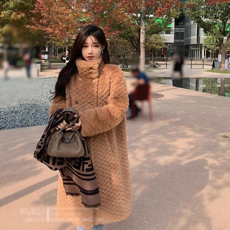 

Новинка 70% г., модное меховое интегрированное пальто с большим плюшевым медведем из 10% кашемира и шелка тутового шелкопряда, женское утолщен...