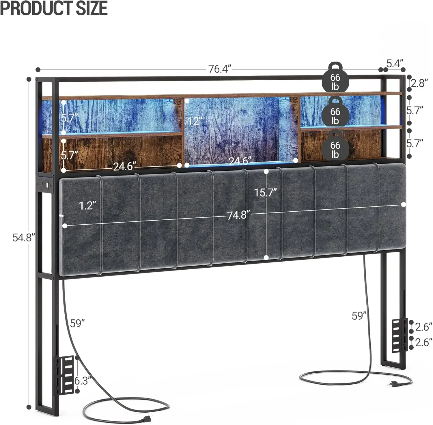 с 3-уровневыми полками для хранения мягкая изголовье 2 розетками USB-портами и