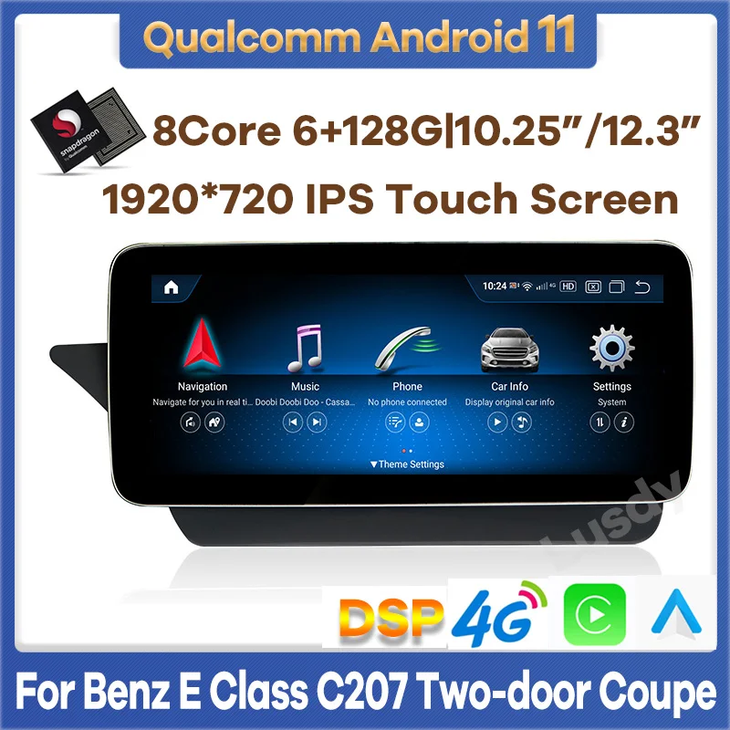 

Автомобильный мультимедийный плеер Qualcomm 6 + 128G Android 11 GPS Радио стерео для Mercedes Benz E Coupe W207 A207 C207 2009-2016 CarPlay