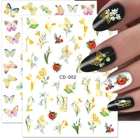 bronzing tulip flower nail art sticker 3d colorful butterfly flowers leaf summer palm tree gold line decal manicure decoration