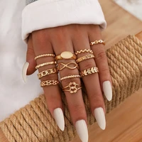 12pcsset gold bohemia chain geometric ring set for women vintage simple design hollow orbis ring ring girl fashion jewelry