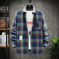 2022 new mens clothes japanese inch shirt mens autumn plaid shirt mens long sleeved loose trend casual shirt mens fashion