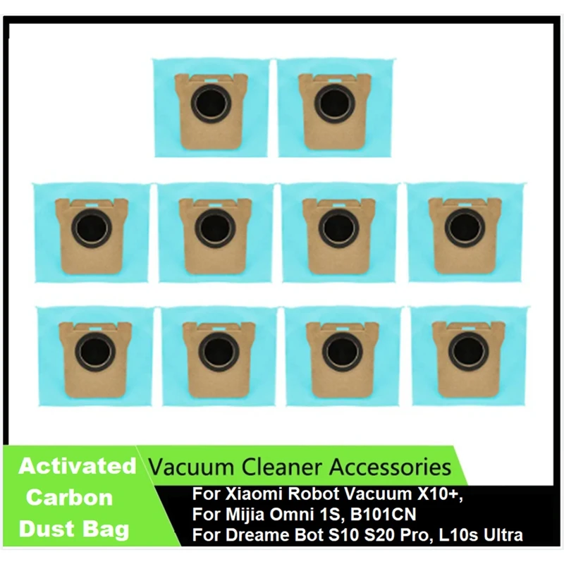 10 шт. мешок для пыли с активированным углем робота-пылесоса Xiaomi X10+ Mijia Omni 1S B101CN/Dreame