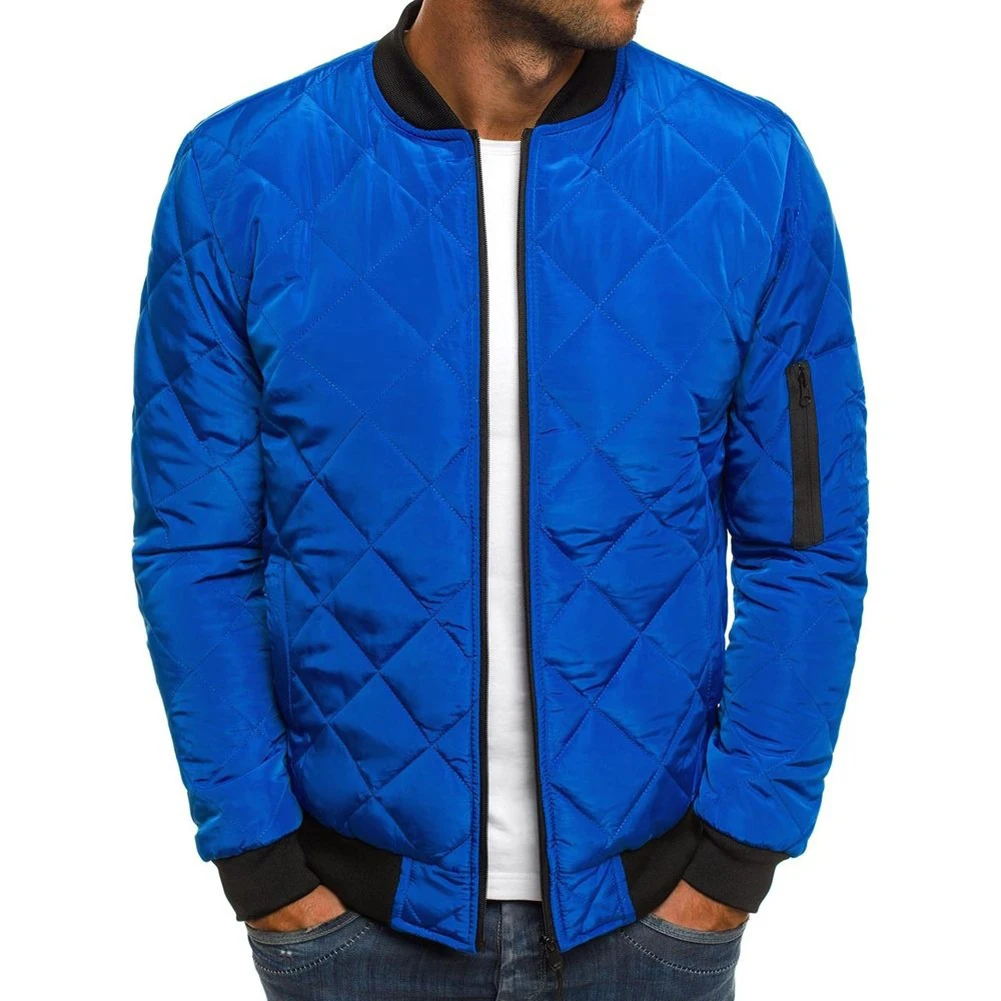 

Solid Chic Men Coats Popular Polyester Warm Long Sleeve Diamond Pattern Fashion Stand Collar Winter Padded Jacket