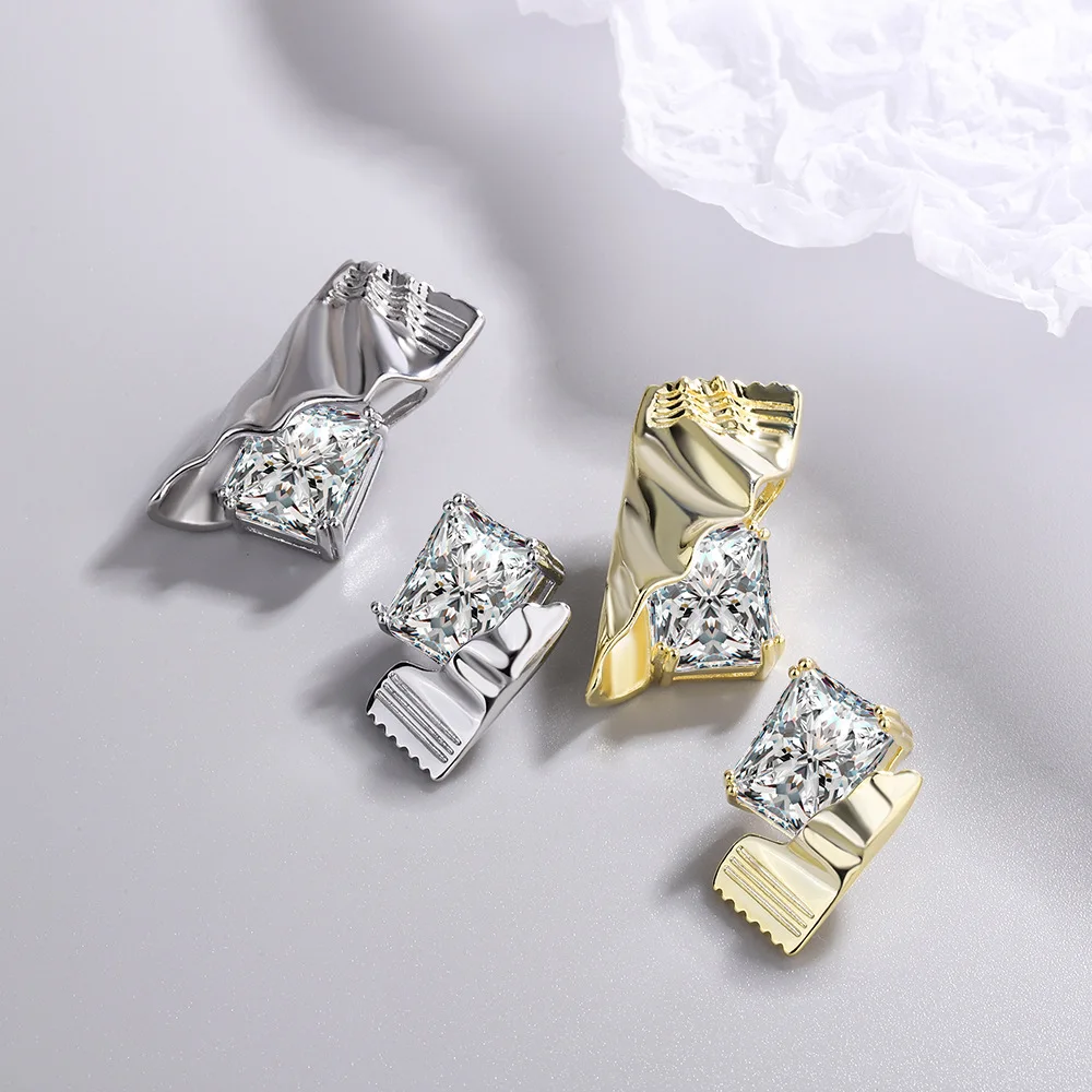 Personality Candy Asymmetric Stud Earrings Square Zircon Earring