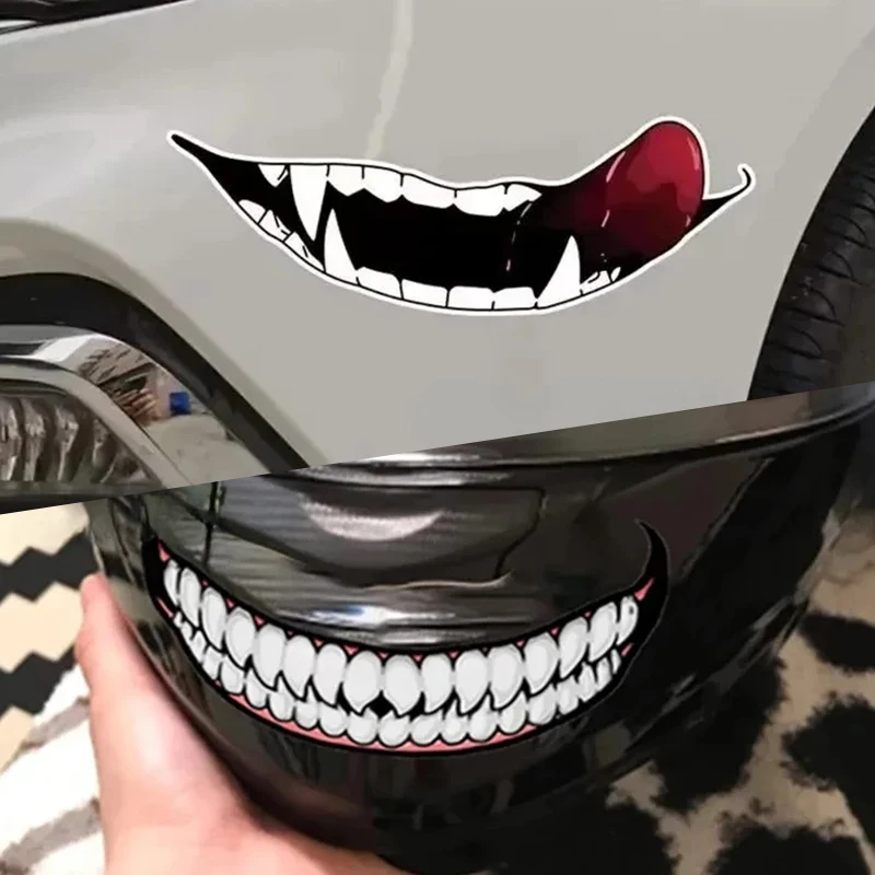 Наклейки на мотошлем с зубами и языком от зла топливная коробка забавное