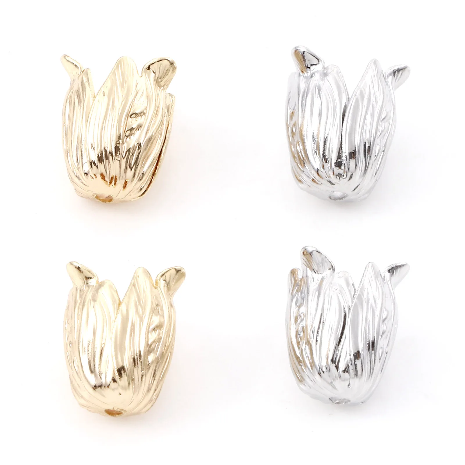 Медные бусины в рамке, 2 шт., золотого цвета, тюльпан, цветок, разделитель, бусины, шапочки, подвески для ювелирных изделий, сделай сам, необработанные серьги (подходит для бусин 8 мм) 13x11 мм