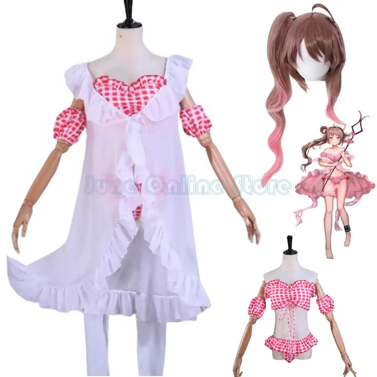 

Костюм для косплея рыцарей Eyjafjalla из аниме-игры, парик, купальник на лето, бикини, пальто из сетчатой пряжи, женский сексуальный кавайный карнавальный костюм