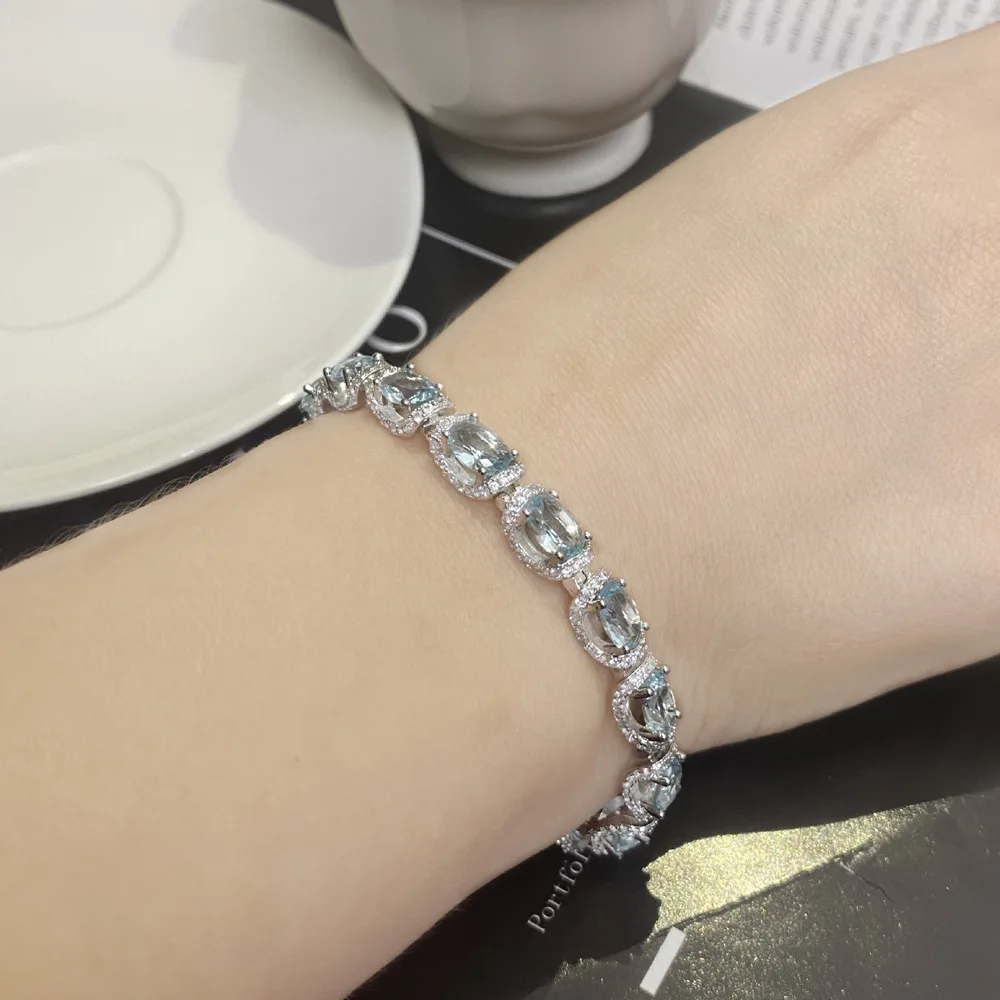 

Foreign Trade Light Luxury 18K White Gold Claw Inlaid Sea Blue High Carbon Diamond Bracelet Female Bracelet anime