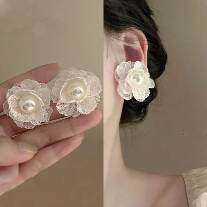 Белые кружевные серьги с цветком камелии новинка 2023 модный дизайн