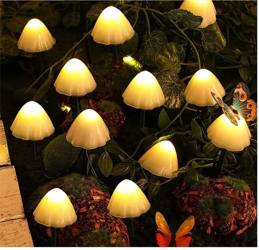 LED Solar String Light Outdoor Waterproof Mushroom Lights Fairy Light Garland for Garden Patio Pathway Landscape Decoration New