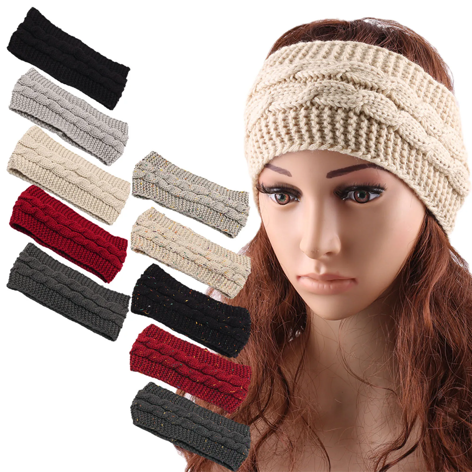 

cotton Headwear Women Winter Fashion Knitting Headband girl Handmade Keep Warm Hairband female Headdress Decorate Outdoor
