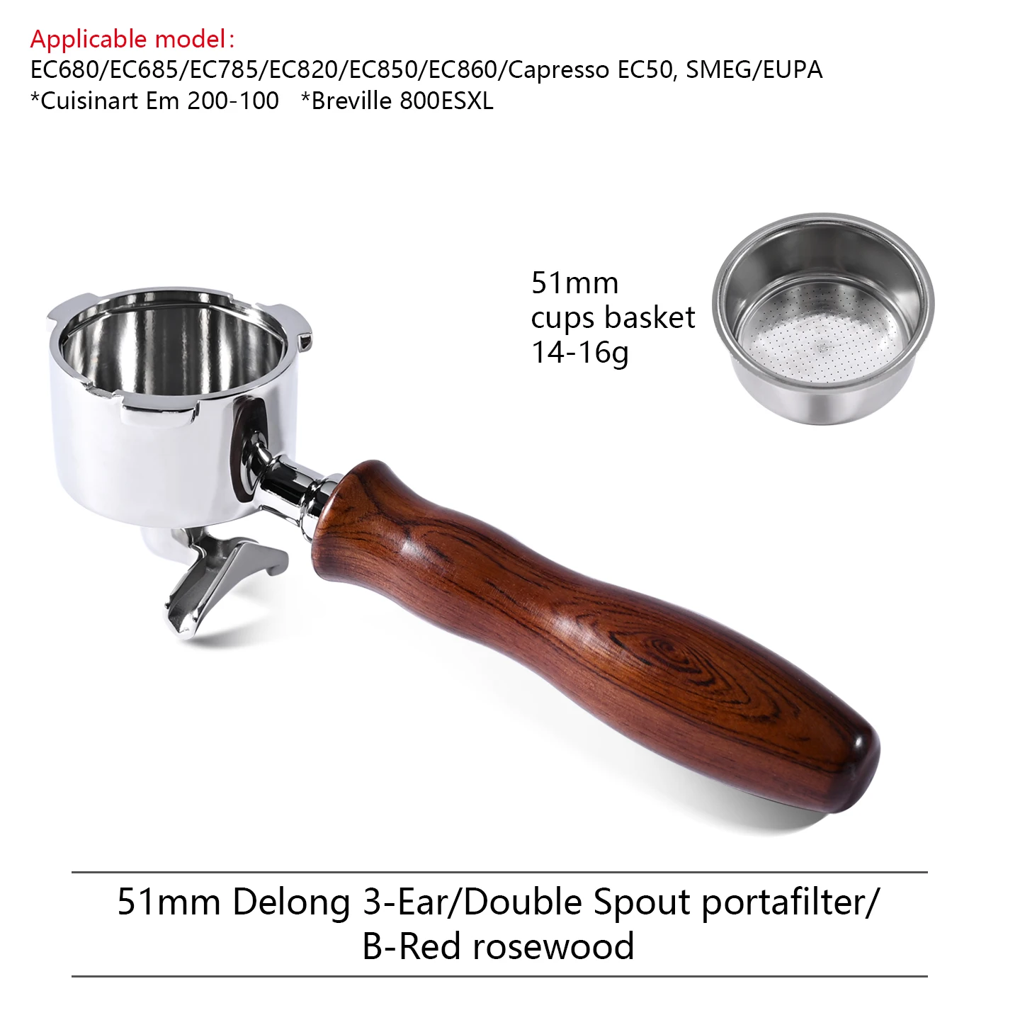 

Портафильтр для кофе с двойным носиком, 51 мм, с корзиной на 2 чашки для Delonghi ECO680 ECO685, кофемашина для эспрессо, акс...