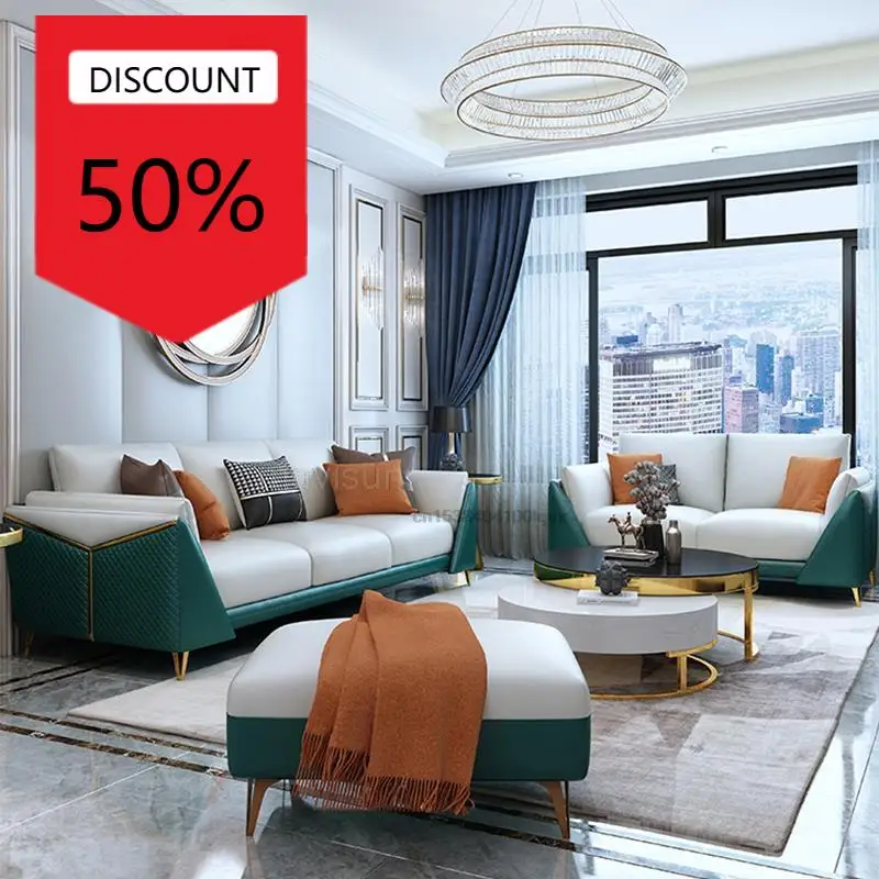 Набор мягких диванов для гостиной, роскошные простые дизайнерские секционные кожаные диваны в скандинавском стиле, мягкий подлокотник, мебель для дома