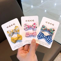 new childrens hair accessories hand made bow cute hairpin ethnic floral hairpin simple fabric bangs clip plaid with headwear