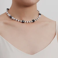 korean fashion pearl necklaces for women punk creative design billiard black 8 dice beaded choker necklaces female party jewelry