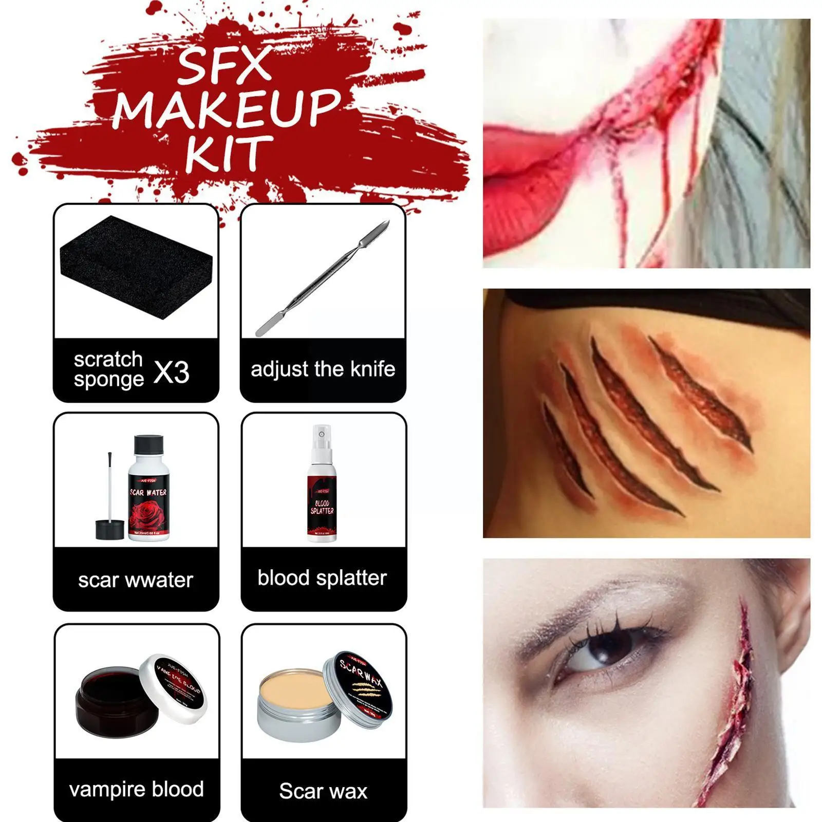 

Halloween Makeup Kit Special Effect Painting Fake Wax Set Blood Scar Facial Painting Fake Gel Wax 2022new Makeup Body Scar U0D7