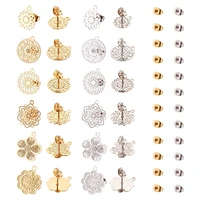 24pcs 304 stainless steel earring studs flower flat round hollow filigree earring posts findings with earring back jewelry kits