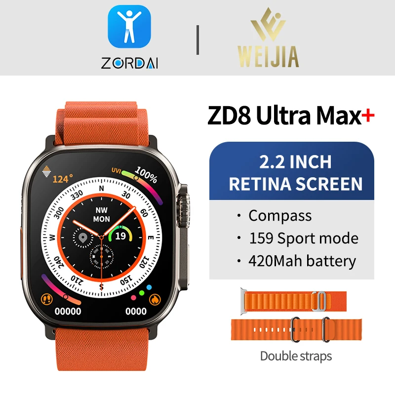 

2023 Zordai ZD8 Ultra Max Plus + Smartwatch Series 8 2.2" Screen 49mm Compass NFC Bluetooth Call Men Women Smart watch For Andr