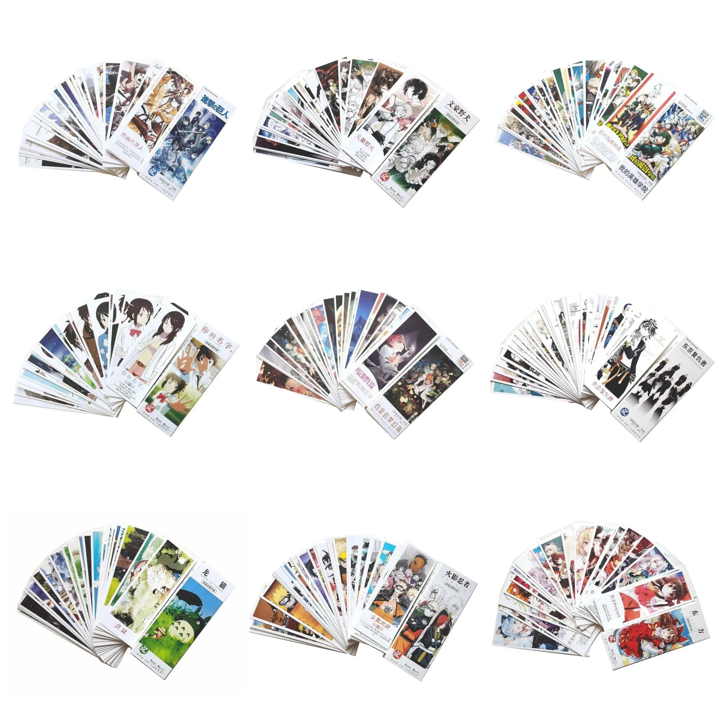 Marcapáginas de papel de Anime de 36 unids/caja, marcapáginas de papelería, soporte para libro, tarjeta de mensaje, regalo, papelería, variedad de Anime