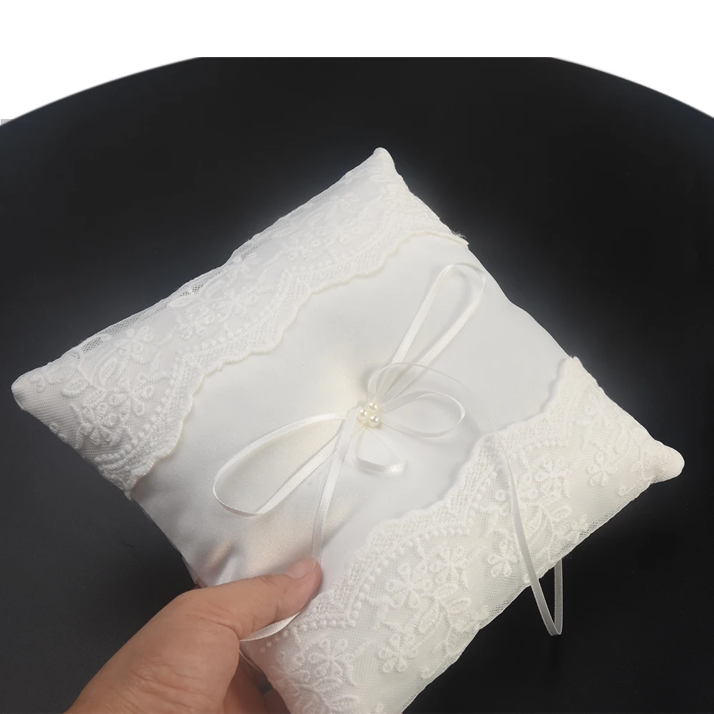 

Romantic Embroidered Flowers Cushion Decor Bow Wedding European Ring Pillow