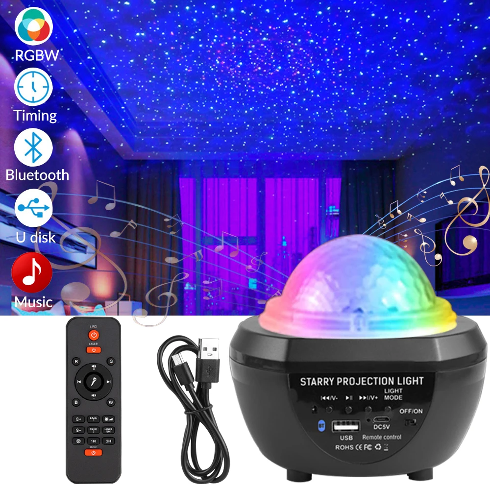 LED Projector Light Galaxy Star Night Light Audio Bluetooth Music Player For Room Party Christmas Decoration