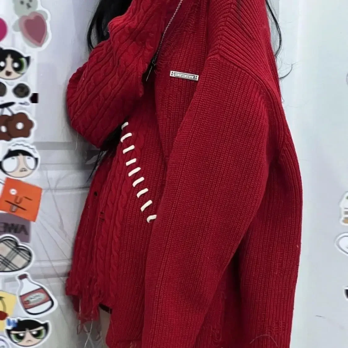 Осень/зима 2024 новый винтажный красный свободный крой мягкий и эластичный вязаный