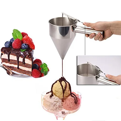 

Stainless Steel Conical Octopus Balls Making Funnel Household Manual Chocolate Sauce with Seat Baking Tool Set