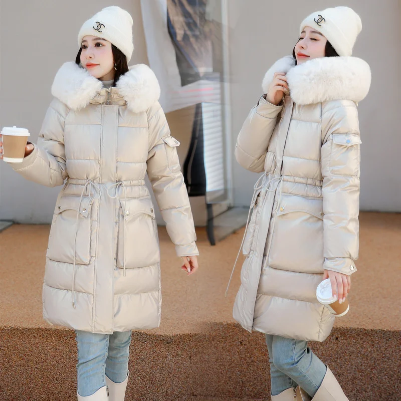 2022 New Winter Jacket Women Parkas Fashion Long Coat Parkas With Fur Collar Warm Snow Wear Cotton Padded Clothes
