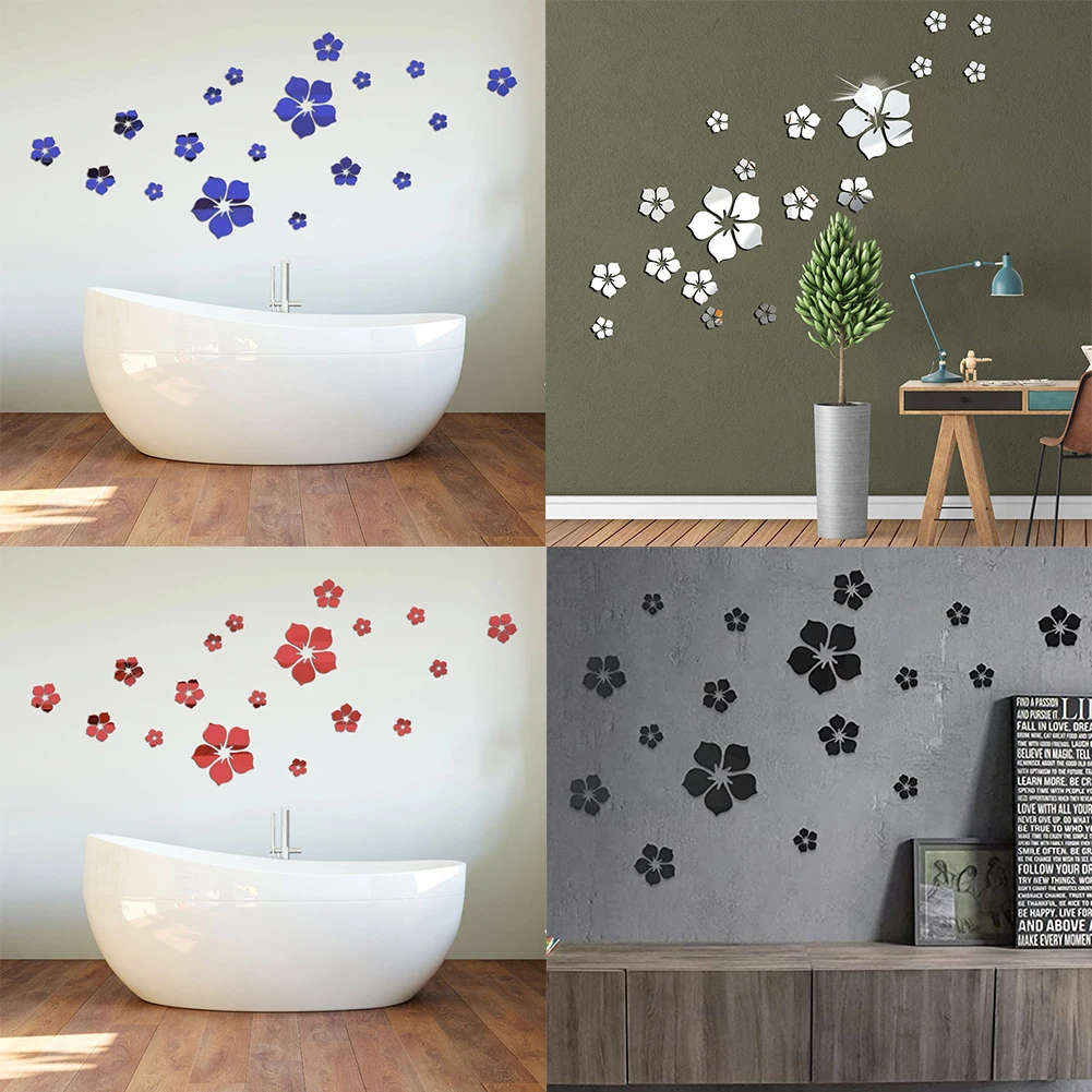 

18Pcs Acrylic Mirror Floral Wall Stickers Self Adhesive Mirror Wall Decor 3D Mirror Tile Wall Sticker Living Room Decoration