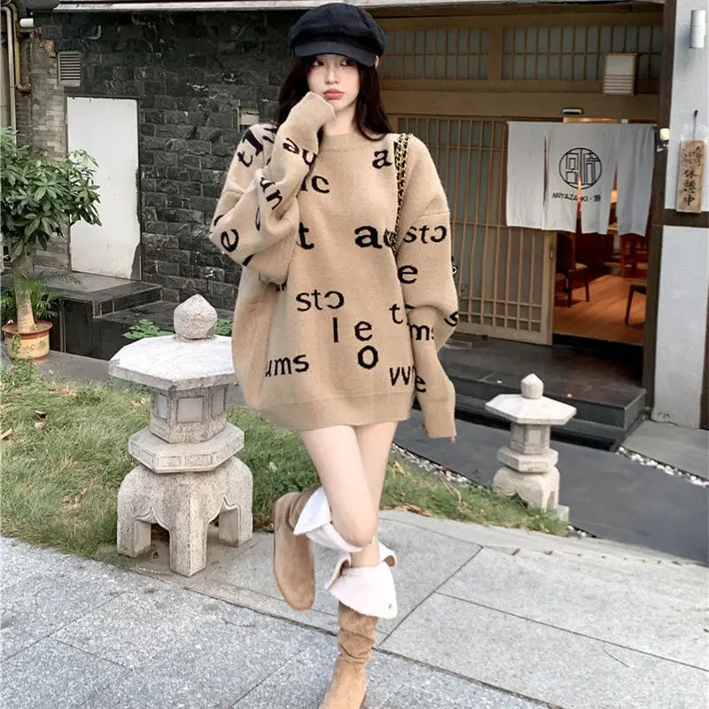 

Sweater womens latest Chinese style very thick plus size fat mm wear lazy wind sweater women wear letter student sweater