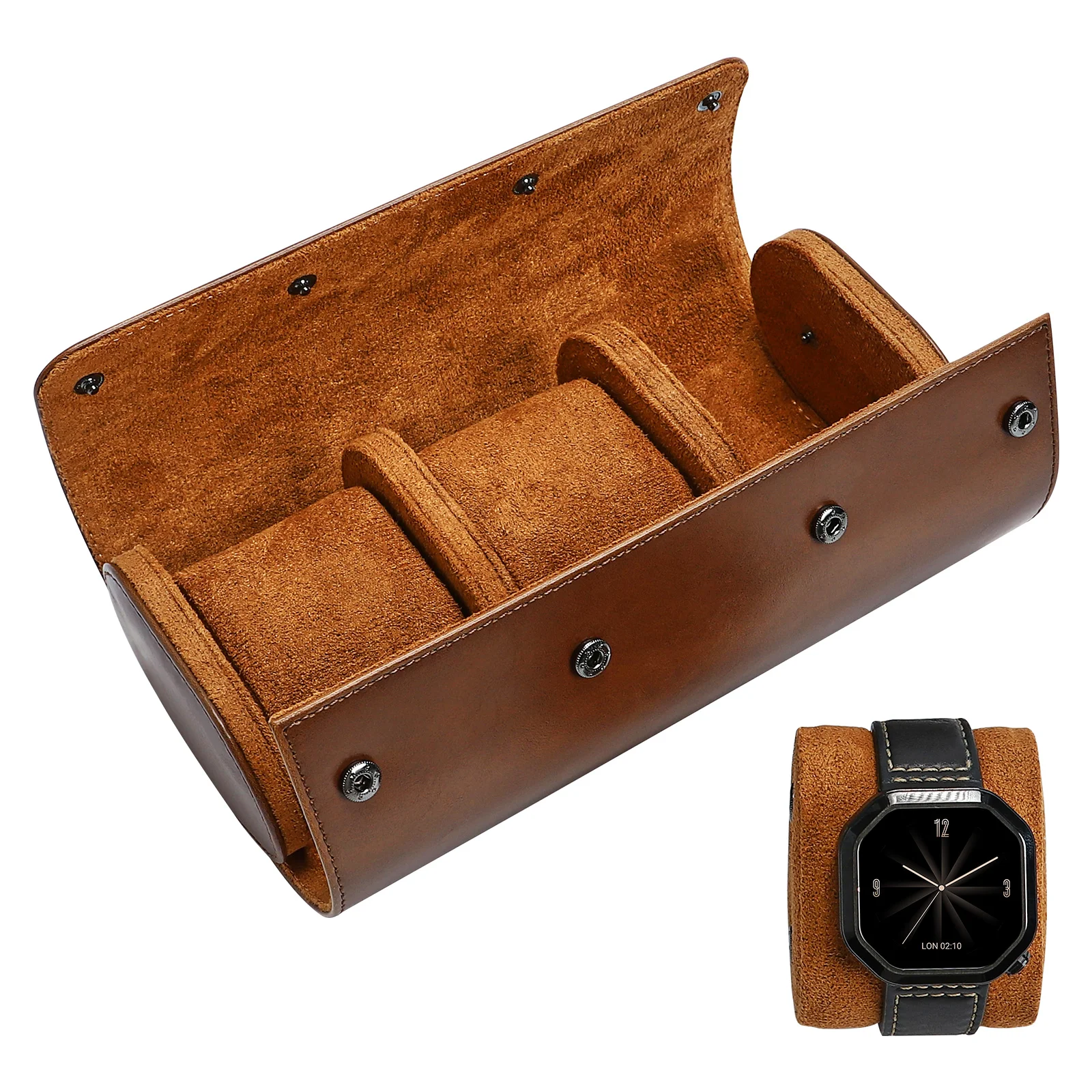

Slots Watch Roll Travel Case Chic Portable Vintage Display Watch Storage Box with Slid in Out Watch Organizers