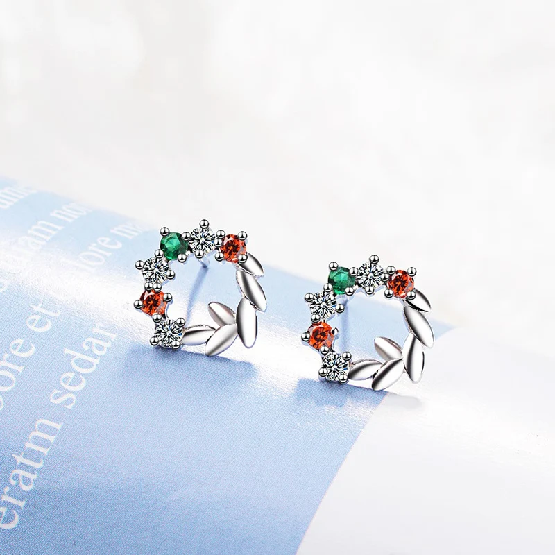 Women's Fashion Flower Stud Earrings Colorful Crystal Zircon Romantic Leaf Garland Female Trendy Charm Wedding Earring Jewelry