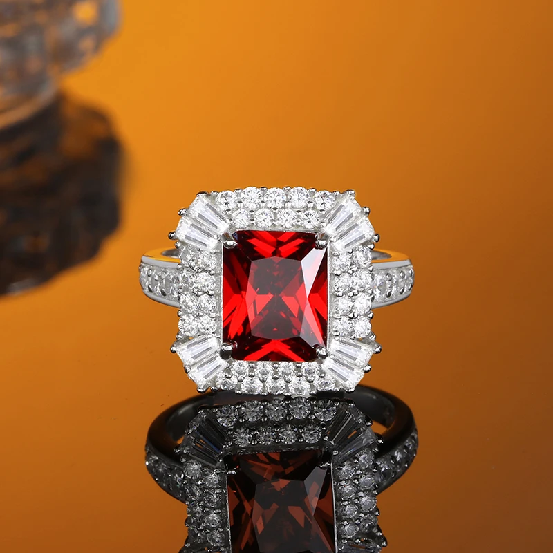 

Red 2023New Textured Stones Women's Engagement Rings Cut Ring Elegant Vintage High Wedding Jewelry Gift 100% 925 Sterling Silver