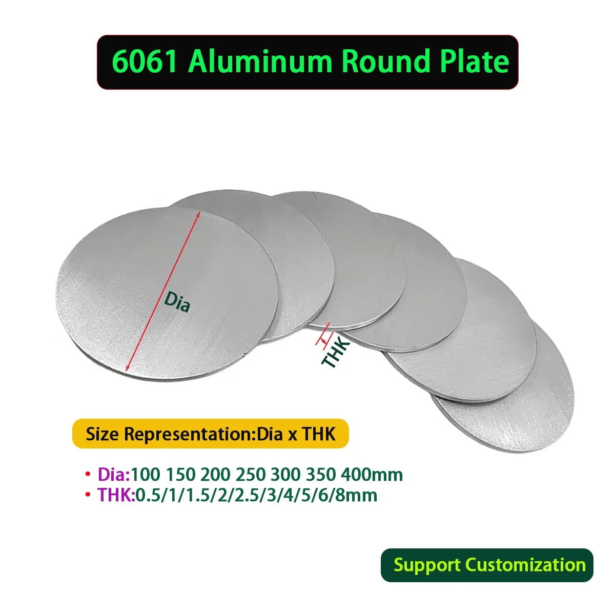 

6061, алюминиевая круглая пластина, круглый листовой диск для дома, сделай сам, с ЧПУ, металл Thk0,5/1/1,5/2/2,5/3/4/5/6/8 мм, диаметр 100-400 мм, индивидуальная лазерная резка