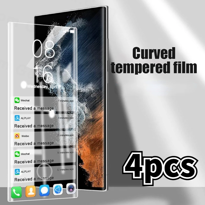 

4 шт. для Samsung Galaxy S23 S22 S21 Ultra Plus изогнутая полная защита экрана S21FE стеклянная пленка закаленное стекло