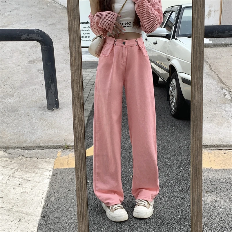 

Women Pink Jeans Y2K Vintage Female Wide Leg Trousers Women Clothes Casual Loose Denim Pant High Waist Fashion Korean Jean