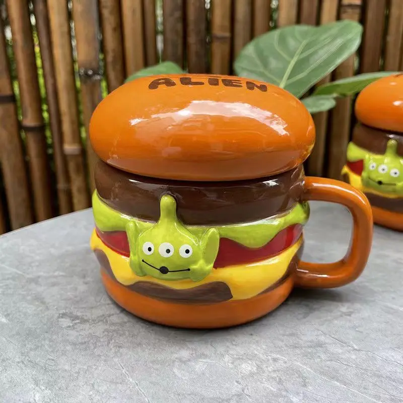

Cute Three-eyed Monster Water Cup Cute Three-eyed Boy Hamburger Mug Funny Underglaze Color Three-Dimensional Lid Water Cup