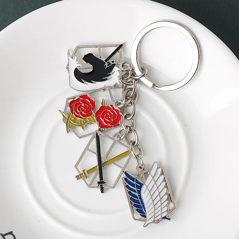 

20Pcs/Lot Attack On Titan Keychain Trainee Survey Corps Military Police Garrison Regiment Logo Pendant Key Chain Car Keyring