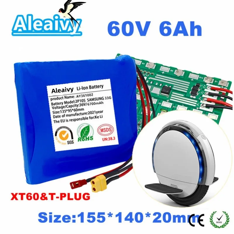 

60V 6Ah 18650 16S1P Lithium Battery Pack 6000mAh with BMS Self-balancing Vehicle Electric Unicycle Replacement Battery Kit