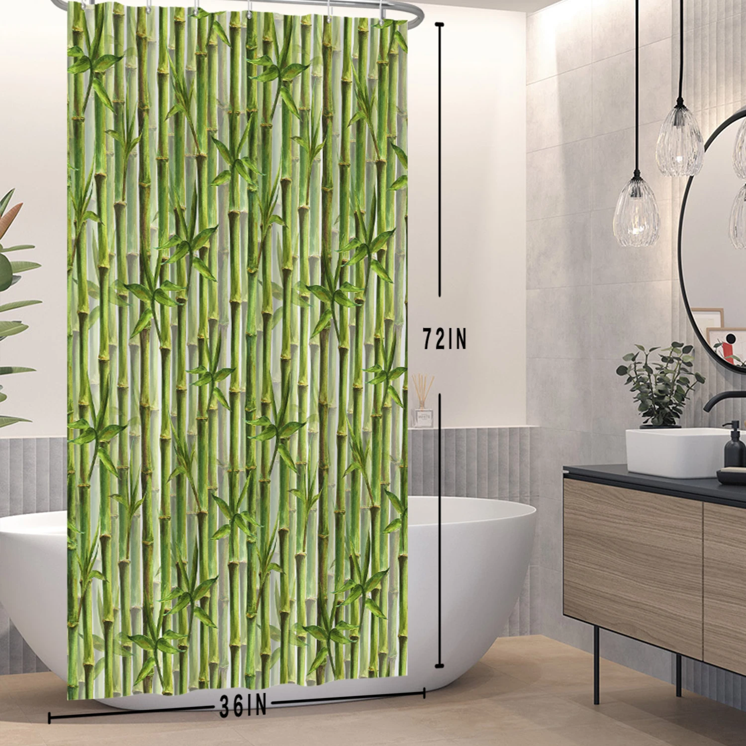 

Шторы для душа и ванны, водонепроницаемые занавески из полиэстера с зелеными бамбуковыми растениями, в виде листьев, для домашнего декора, с...